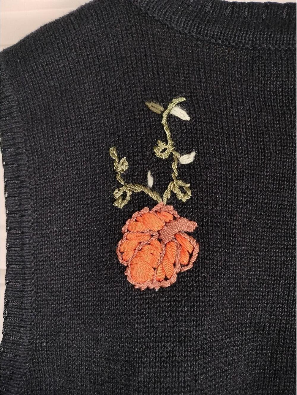 Vtg Arriviste Pumpkin Embroidered Sweater Vest L Halloween Fall Thanksgiving - Picture 7 of 11